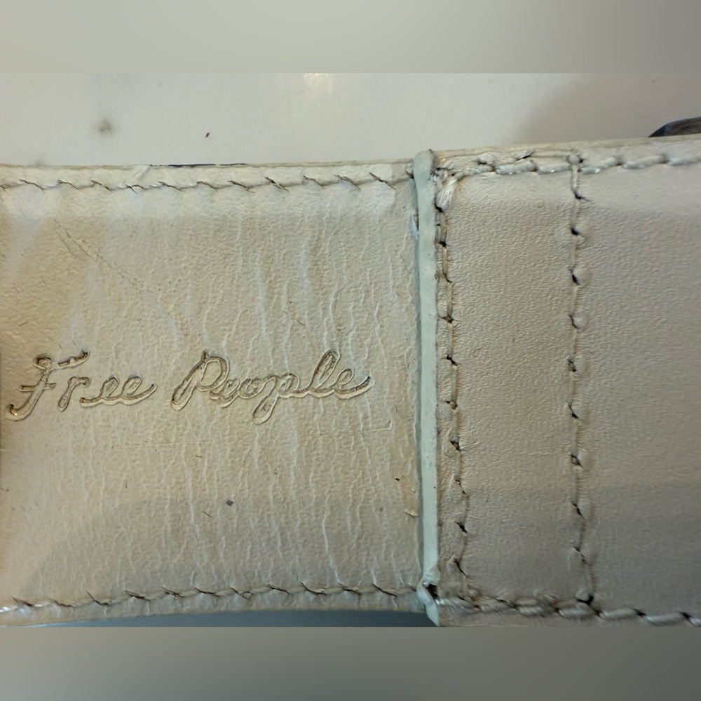 Free People White Leather Diamonte Chain Belt Distressed NEW NWOT - Picture 10 of 11